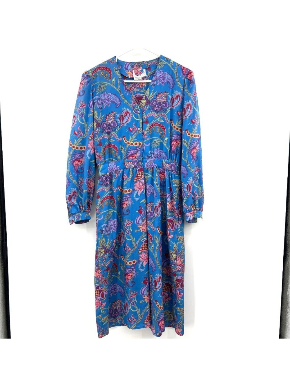 Vintage Paisley Blue Print Midi Dress Women's Medium
